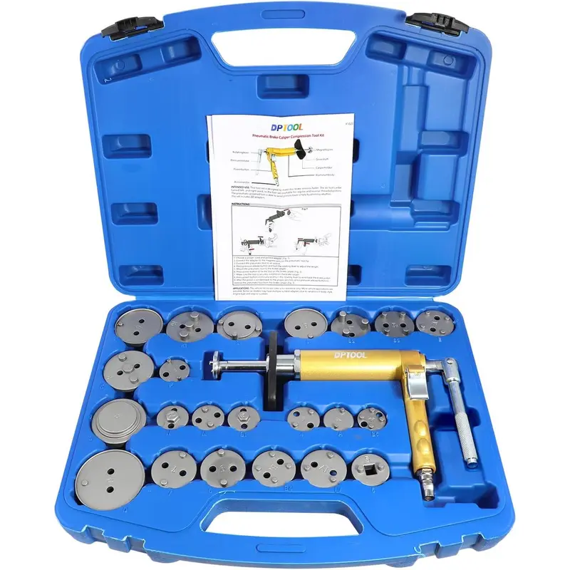 23Pc Pneumatic Brake Caliper Compression Tool Kit Air Brake Caliper Piston Pad Wind Back Adjustment Tool with 22pc