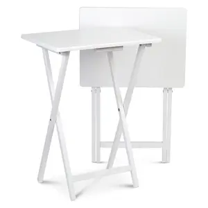 PJ Wood Solid Wood Compact Folding TV Tray and Snack Tables, White, 2 Piece Set