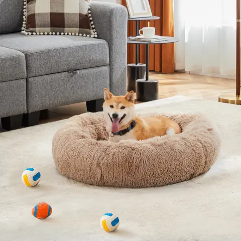 Sweetcrispy Official Cute Cotton Donut Sleeping Nest for Small Breeds - Home Use, Curl-up Bolster, Plush Waterproof Faux Fur, Anxiety-Free Nesting Support, Non-Slip Base, Stain Resistant, Low Tumble Dry (Fits Cats & Pups for Deep & Comfortable Sleep)