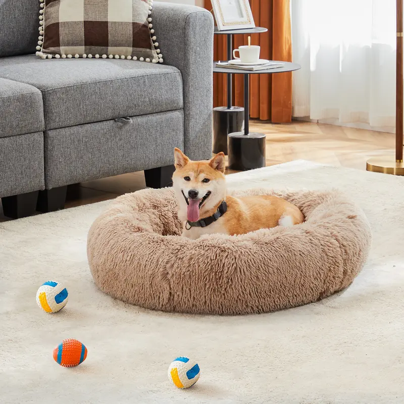 Sweetcrispy Official Cute Cotton Donut Sleeping Nest for Small Breeds - Home Use, Curl-up Bolster, Plush Waterproof Faux Fur, Anxiety-Free Nesting Support, Non-Slip Base, Stain Resistant, Low Tumble Dry (Fits Cats & Pups for Deep & Comfortable Sleep)