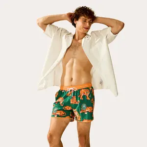 Maamgic Swim Shorts 4.5" Inseam with Print Pattern, 2-in-1 Stretch, Wrinkle-resistant Polyester, Adjustable Drawstring, 2 Side+1 Back Pocket, Quick-Drying & Draining Mesh Liner, Comfort. For Beach, Pool, Casual Vacation Summer.