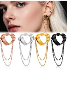 vanku 2pcs Women's 316L Stainless Steel Heart Chain Ear Gauges, Tunnels Plugs & Piercing Jewelry Expanders, Heart Shape Earrings, Elegant Design for Stylish Look