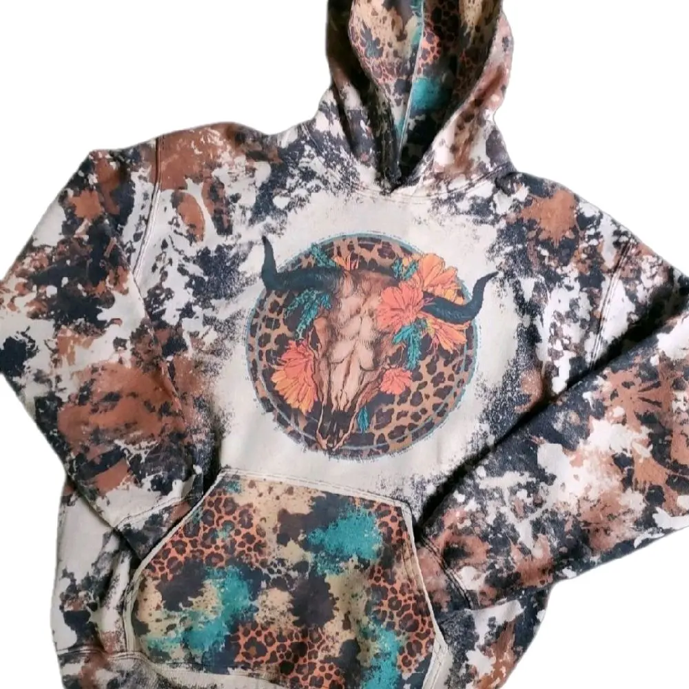 Gildan Western Cowhide Bleached Hoodie for Women - Soft and Durable - Womenswear, Casual