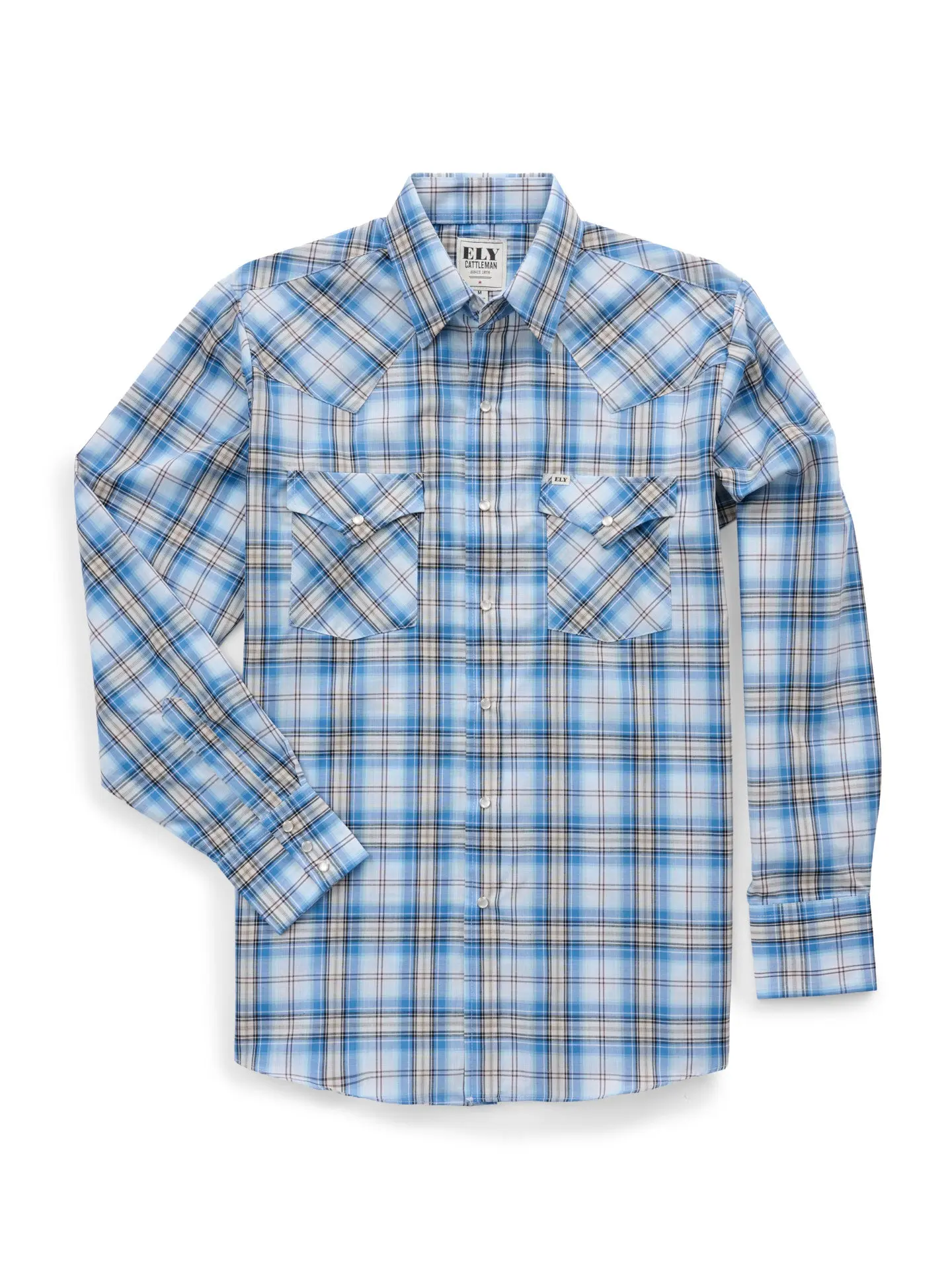 Men's Ely Cattleman Long Sleeve Plaid Western Snap Shirt Fabric Pocket Classic Top