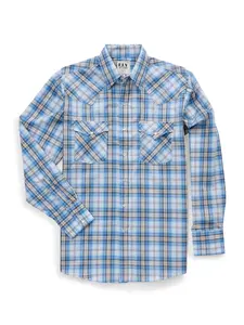 Men's Ely Cattleman Long Sleeve Plaid Western Snap Shirt Fabric Pocket Classic Top