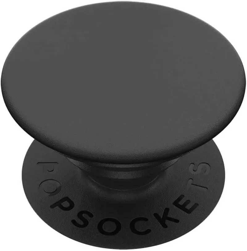 PopGrip Adhesive Grip with Expanding Kickstand for iPhone Samsung & More - Black Polycarbonate PC Material Anti-Drop One-Handed Use Cell Phone Holder