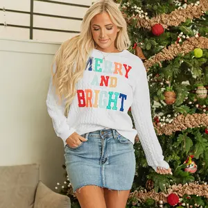 Merry And Bright Cable Knit Pullover Sweatshirt