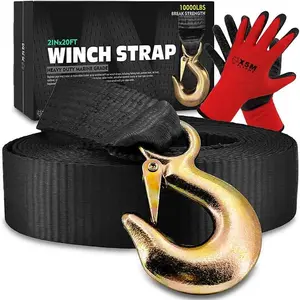 Boat Winch Strap with Hook Replacement, 2" x 20 -10000 Lbs, Boat Winch Strap for Hand Winch,Boat Trailer Accessories for Trailer Winches by Black