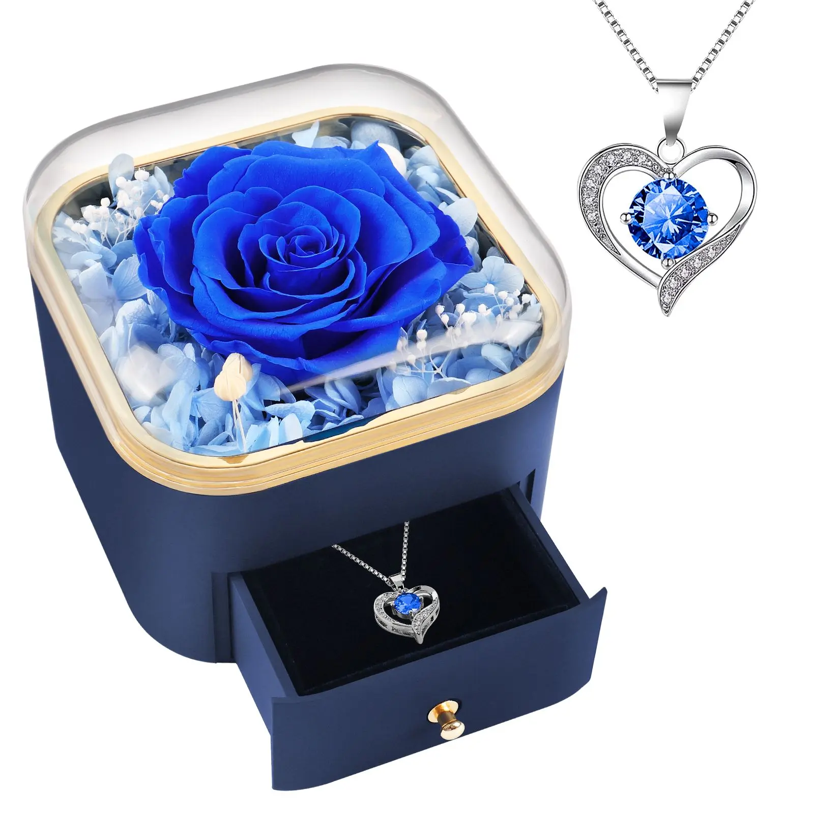 DEEMEI Preserved Real Rose Exquisite Jewelry Gift Set - Long-Lasting Preserved Flowers, Forever Love Jewelry Box with Love Necklace, Perfect for Valentine’s Day Surprise, Festive Gift for Mom