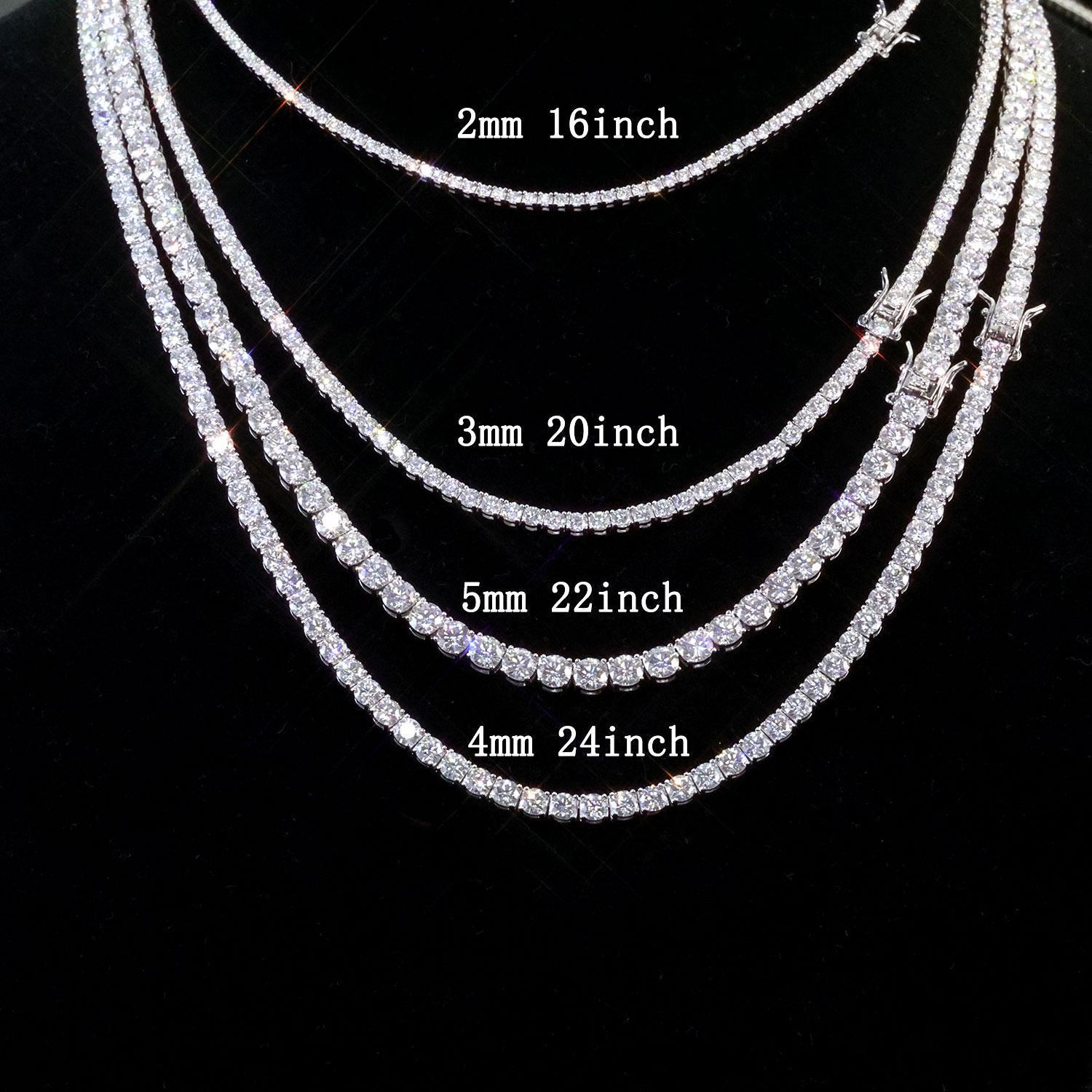 ESKEEM Moissanite Tennis Chain Necklace 925 Silver Iced Out VVS Pass Diamond Tester 2/3/4/5mm Tennis Chain Fine Jewelry