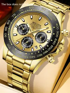 A men's gold steel strip high-end luxury three eye multifunctional calendar waterproof night light business quartz watch