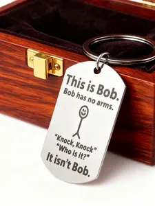 1pc Stainless Steel Keychain with Engraved Funny Message "This is Bob" - Durable Tag Style Key Ring Backpack Accessory for Backpacks, Bags & Keys - Humorous Gift for Friends, Classmates, Coworkers Keychain Engraving