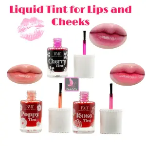 Liquid Tint for Lips and Cheeks - Cherry, Poppy, Rose Tints in Individual Bottles - Lipgloss Lipstick Makeup