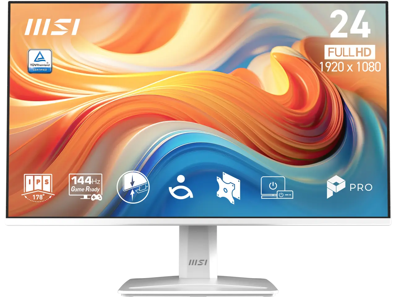 MSI 24 inch Full HD 144Hz IPS with Adaptive-Sync 1ms HDR Ready Built-in Speakers white computer monitor for both work and gaming MP243W E14