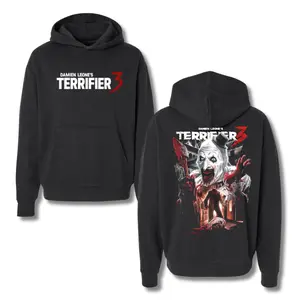 Terrifier 3 Hoodie – Art the Clown Horror Movie Pullover Hoodie, Scary Creepy Graphic for Halloween & Spooky Horror Fans, 2 Sides. Fabric Sweatshirt