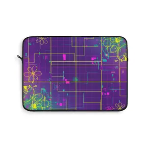 Cyberpunk Glitch Art Laptop Sleeve | Neon Purple Grid Floral Design 13" | Padded Protective Computer Case Cover for MacBook 13, Dell, HP, ASUS | Tech Aesthetic AccessoryNeon Floral Grid Laptop Sleeve | Purple Geometric Circuit Pattern