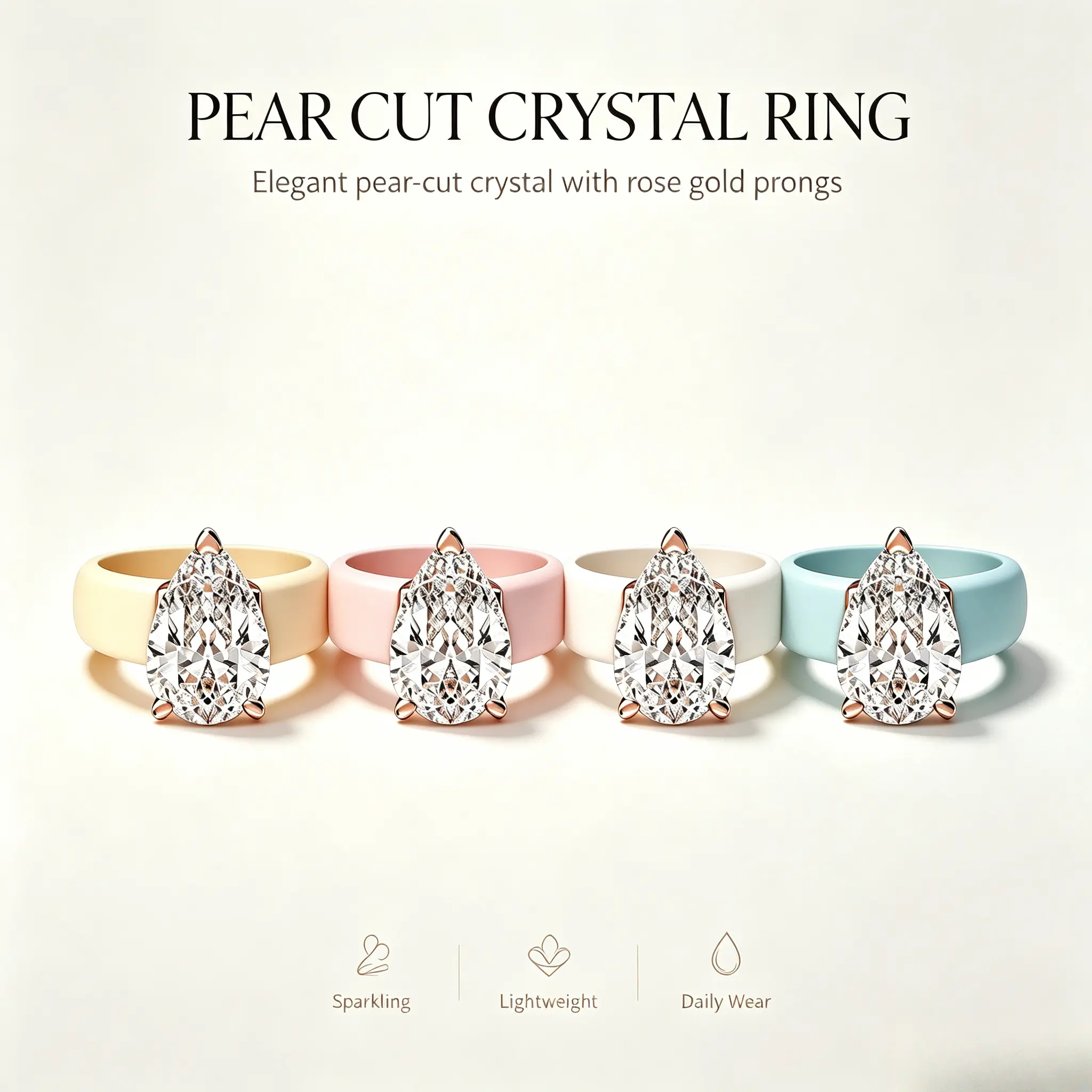 Women’s Luxury Silicone Ring with Sparkling Marquise CZ Stone, Rose Gold Prong Setting, Flexible Comfortable Wedding Band for Sports & Daily Wear