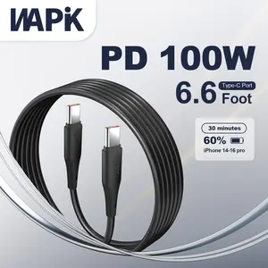 Wapik 6.6ft PD 100W Fast Charging Cable Type-C to  C,Durable Tangle-Free Silicone Charger for iPhone iPad Laptops