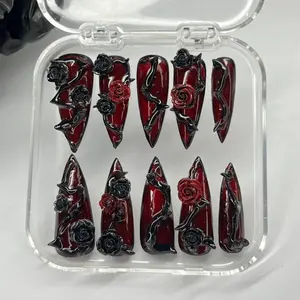Nails red roses, Blood Nails, Halloween gothic nails, Gothic Nails, black and red nails, Gothic crossed nails, Vampire red nails