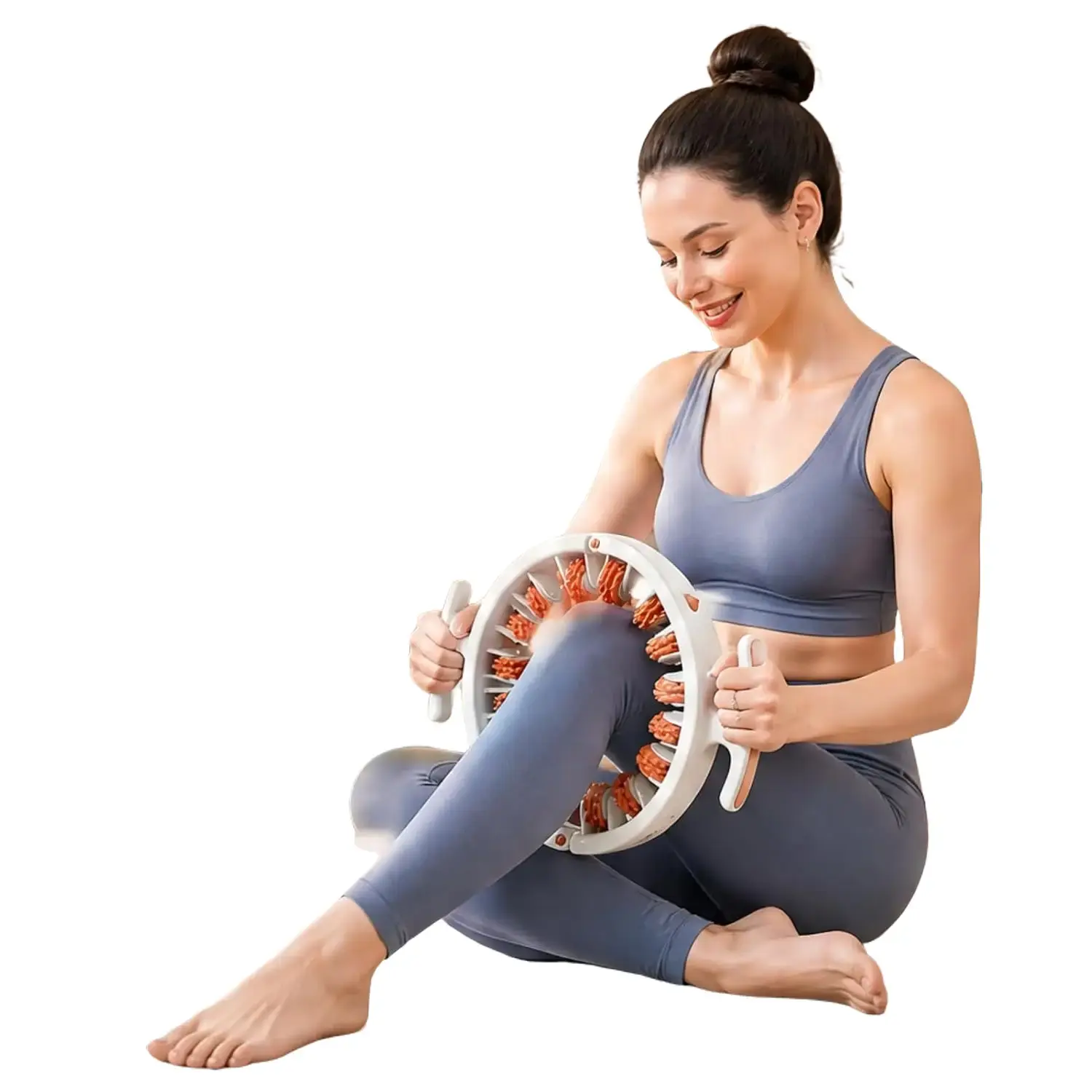 Smooth cellulite roller, 360-degree fascia massager for thighs and abdomen, deep tissue tool for firming skin, home muscle recovery, white orange, 10.94x2.56x9.65 inches