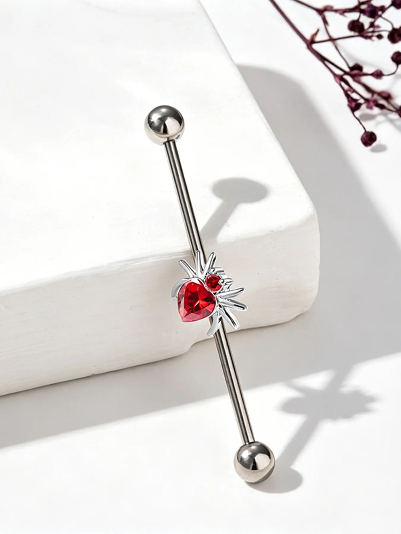 Titanium Alloy Tragus Stud Earring, 1.5 Inch Long Spider Heart Zircon, Unisex Jewelry, Suitable for Men and Women, Fashionable Ear Piercing