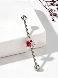 Titanium Alloy Tragus Stud Earring, 1.5 Inch Long Spider Heart Zircon, Unisex Jewelry, Suitable for Men and Women, Fashionable Ear Piercing
