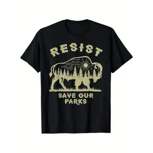 Resist Save Our Parks Alt US National Parks Graphic T-Shirt - Black Casual Short Sleeve Round Neck Tee with Nature-Inspired Design, Machine Washable, Gift for Men Women (Father's Day, Mother's Day, Christmas), Apparel |     Casual Style |     Durable Fabr