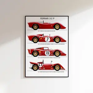 Ferrari 312 P Poster, Vintage Ferrari Poster, Car Poster, Ferrari Poster, Ferrari Wall Art, Sports Car Racing, Evolution of Ferrari