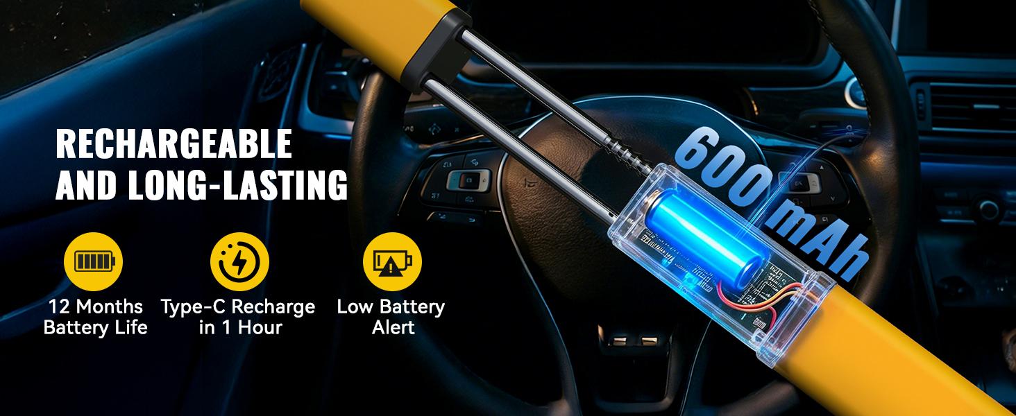 Porbi AI Steering Wheel Lock with Password + IC Card + Keys Unlocking, Heavy-duty Car Anti-theft Device with Incorrect Entry Alarm & Anti-Tamper Alarm, Fits 8.9–16" Truck Van SUV Car Wheels, Yellow