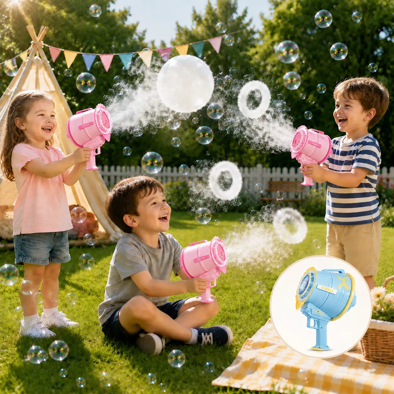 Bubble Machine Toy with Smoke Effect for Kids Ages 3+, USB Rechargeable Outdoor Bubble Blower, Outdoor Bubble Toy, Birthday Gift, Christmas Gift for Boys & Girls backtoschool