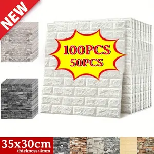 50pcs/100pcs 3D Wall Tile Sticker, Wood Grain Self-Adhesive Anti-Collision Sticker, Waterproof Moisture-Proof Ceiling Sticker, Easy to Clean And Free Cutting, for Kitchen Living Room Bathroom Corridor Decorative christmas kitchen decor kitchen decor