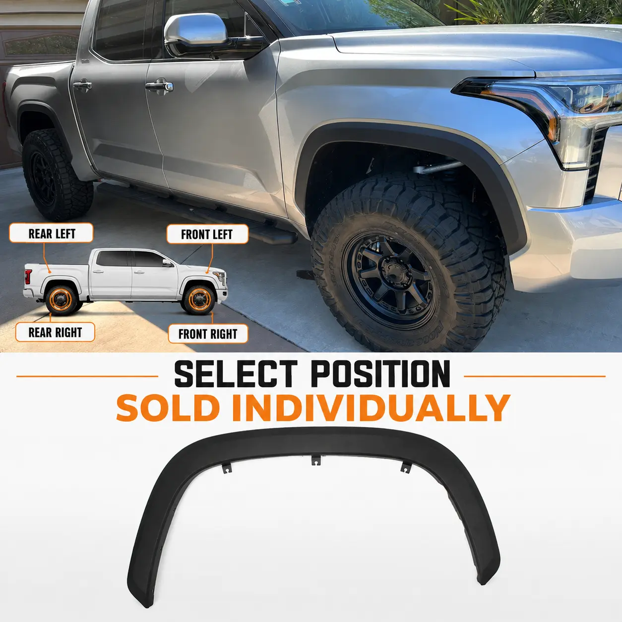 1PC Matte Black Wheel Arch Fender Flare For Toyota Tundra SR5 2022-2026, Front Rear Left Right Wheel Opening Molding Replacement, Select Position