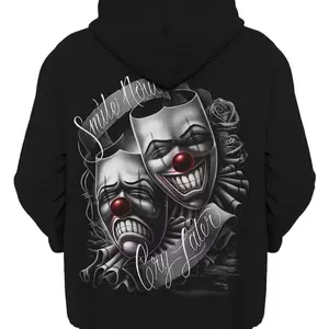 Dark Edition "Laughter & Tears Clown"This polyester hoodie with double-sided print is suitable for both men and women