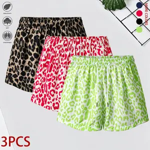 3-piece set: women’s leopard print shorts with drawstring, available in multiple colors; suitable for park walks, family activities, and outdoor outings; ideal for everyday wear; summer casual wear; women’s shorts.