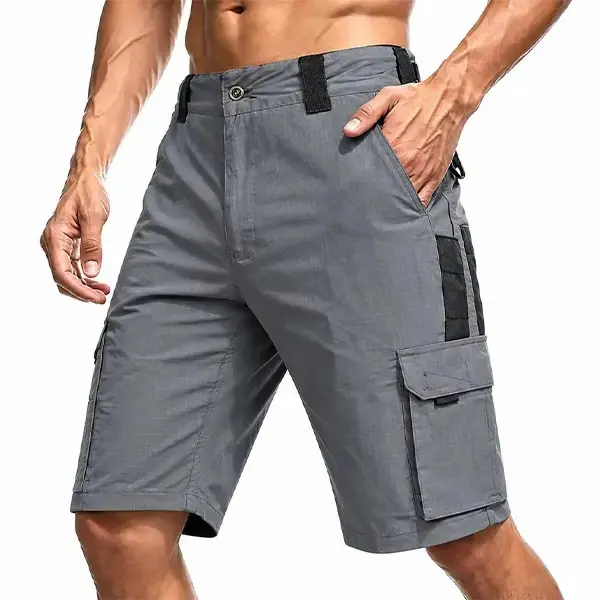 Solid Color Men's Shorts, zipper pocket design, waterproof tactical work shorts, regular sports pockets, wear-resistant outdoor training shorts, golf casual shorts with 9 pockets, comfortable daily sports shorts. Belt not included.