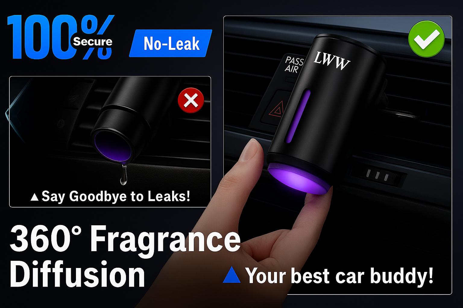LWW Upgraded Smart Car Air Freshener Set 8 Large Bottles 80ml French Essential Oil Diffuser 3 Intensity Levels for Car Home Travel USB Rechargeable 30 Day Battery Life
