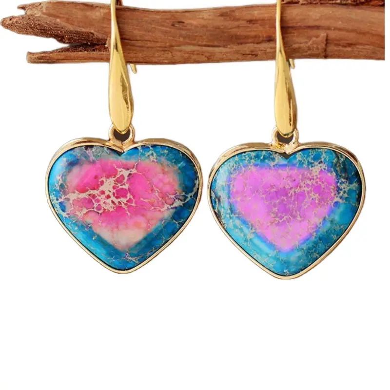 Natural Stone Heart-Drop Earrings, Fashion Jewelry for Women