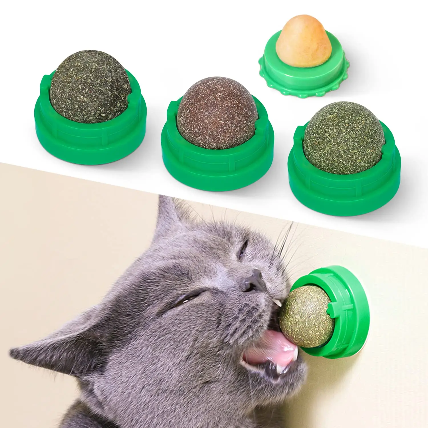 Potaroma Catnip Toys Balls 4 Pcs, Edible Kitten Silvervine Toys for Cats Lick, Healthy Kitty Teeth Cleaning Dental Chew Toys, Catnip Licking Balls for