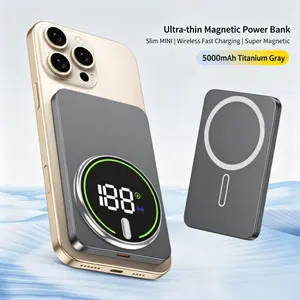 5000/10000mAh portable magnetic power bank with LED display screen featuring smart digital readout, ultra-thin design, compatible with multiple phone models, suitable for outdoor travel, emergency situations, and business trips. Summer Carnival Festival