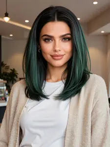 12 Inch 13x4 Ink Shoulder Lace Front Wig, Root Dyeing, Luxury Fashion, Party Hair Accessory, All Seasons Wear, No Bangs Design, Lace Frontal Wigs