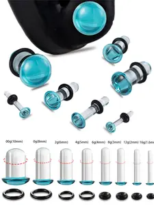 vanku 10pcs/18pcs Glass Plug Ear Gauges, 10pcs/18pcs Stretching Kit, Short Taper Expander, Comfy Dead Stretching Plugs with Rubber Rings, All Seasons