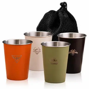 4-Piece Stainless Steel Camp Cups Set with Mesh Carry Bag – Reusable, Durable Outdoor Drinkware for Camping & Travel