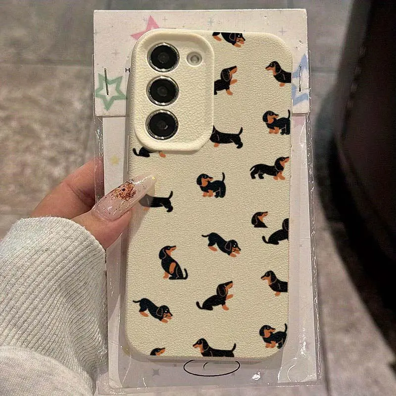 Creative Minimalist Dachshund White Case For Samsung Galaxy A56 A16 A36 A26 A55 A37 A57 S26 S25 Ultra S24 FE S23 Plus S22 Cover