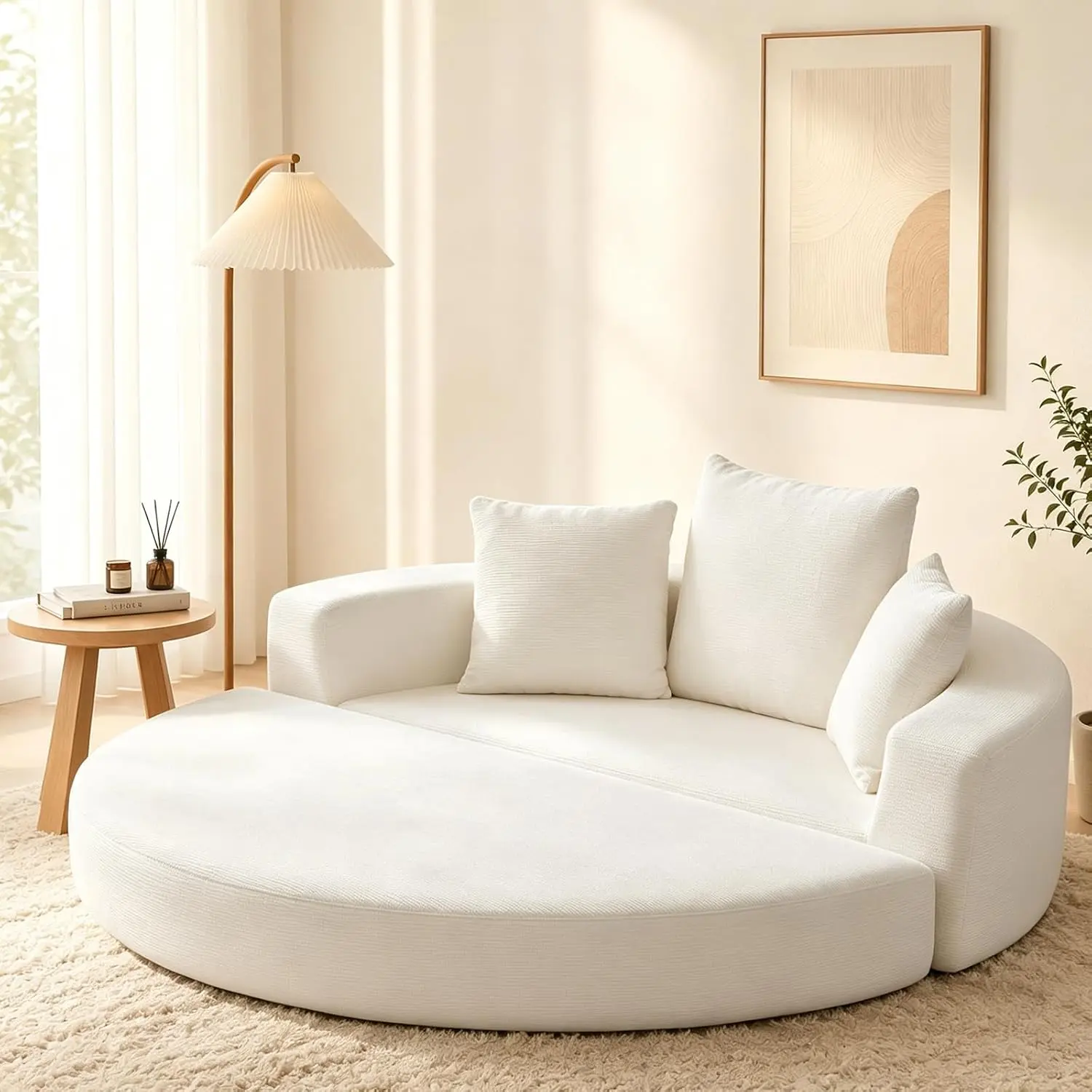67" W Convertible Folding Sofa Bed with 3 Pillows, Yellow Circular Boneless Couch - Floor Sleeper Chaise Lounge for Living Room, Bedroom,sohochic