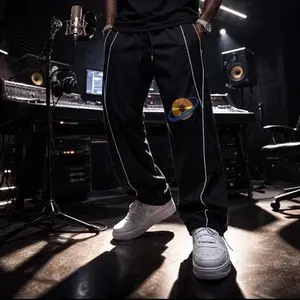 10th Planet Ent. Reflection Striped Straight-Leg Sweatpants with Planetary Embroidery and Drawstring Waist