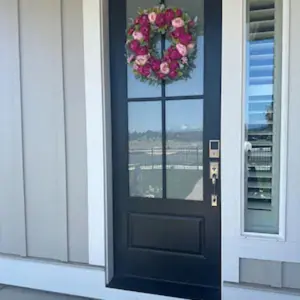 Artificial Peony Flower Wreath with Lamb Ear Leaf Greenery, Vibrant Spring Summer Porch Decoration, Country Style Doorway Decor