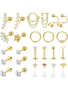 25Pcs 16G Cartilage Piercing Jewelry Hypoallergenic Surgical Steel Helix Piercing Jewelry Forward Helix Earrings Conch Hoop Cartilage Earring Stud