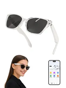 Bluetooth Translation Smart Glasses, Bluetooth Sunglasses with Transparent Frame UV400 Lenses, Open-Ear Audio & Hands-Free Calls for Travel and Daily Use