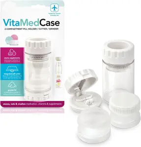 3-in-1 Pill Holder Organizer with Built-In Cutter & Grinder – Compact Travel Pill Case with 2 Holders for Vitamins & Medication