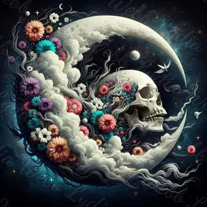 5D DIY Full Drill Diamond Painting - Diamond Painting Kit Moon Skeleton Mosaic Canvas DIY Wall Art, Home Wall Decoration